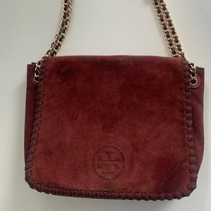 Tory Burch Marion Suede Handbag Shoulder Bag Flap Fold Over